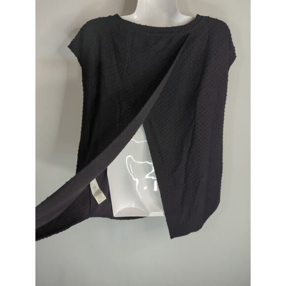 Aritzia Wilfred Black Swiss Dot Anvers Slit Back Cap Sleeve Top Womens Medium - Picture 7 of 10